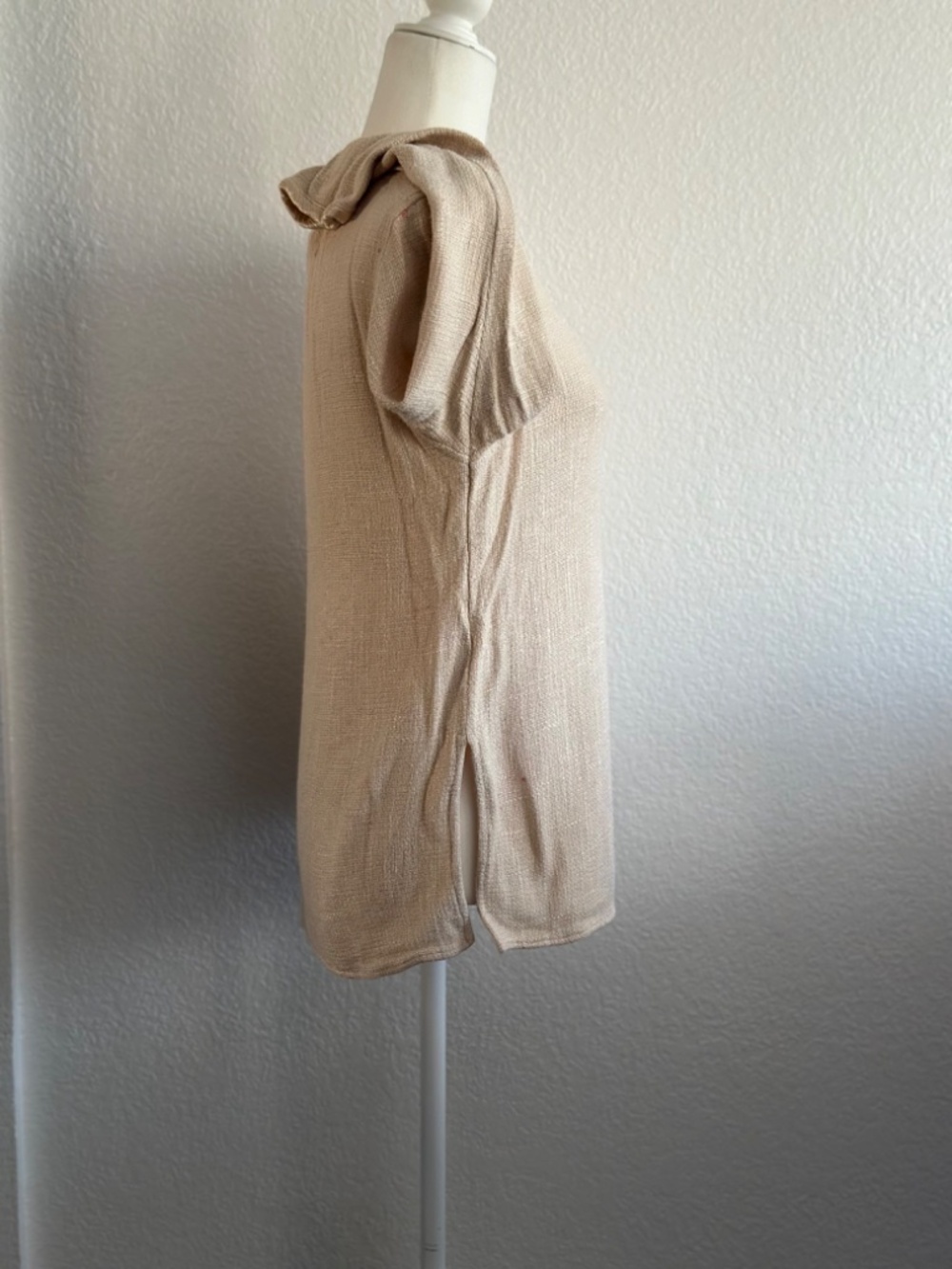 Softwear by Mark Singer Beige Textured Rayon Blouse Small Long Sleeve Minimalist - Picture 5 of 13